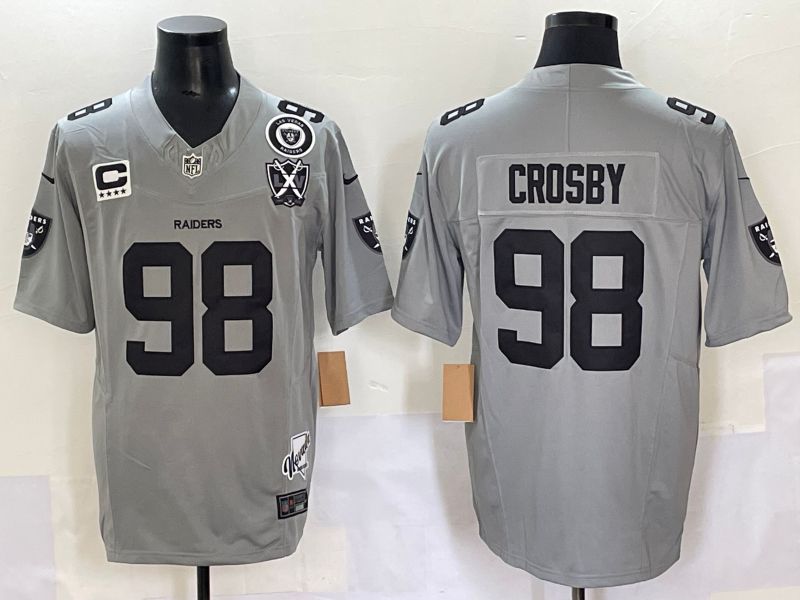 Men 2025 Oakland Raiders #98 Crosby Grey Throwback Three generations Nike Limited NFL Jersey style 3